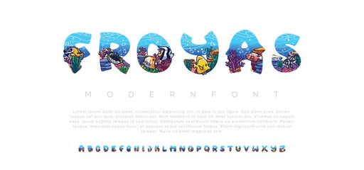 Modern geometric alphabet display font vector. Froyas typography style design