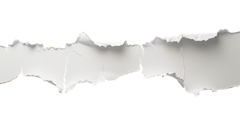 torn white paper with jagged edges elegantly placed on an isolated white background.