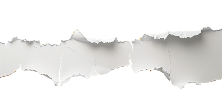 torn white paper with jagged edges elegantly placed on an isolated white background.