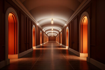 Empty Beautiful Lightening Corridor, Empty Corridor Bathed in Light, Tranquil Hallway: Beautifully Lit Empty Corridor - Ai Generated