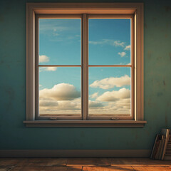 Window overlooking a blue sky with clouds
