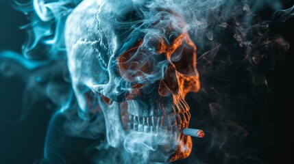 Silhouette of scary skull made of smoke in darkness