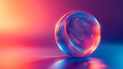 A swirling abstract bubble design in pink and blue hues. The background is a gradient of pink and purple.