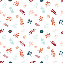 Cute bohemian baby seamless pattern with twigs, leaves, herbs, plants in boho style
