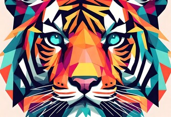 Tiger face colourful geometric illustration