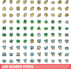 100 seabed icons set. Color line set of seabed vector icons thin line color flat on white