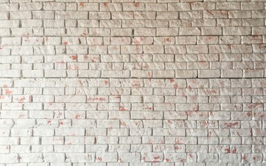 White brick wall texture background. Brickwork or stonework flooring interior design