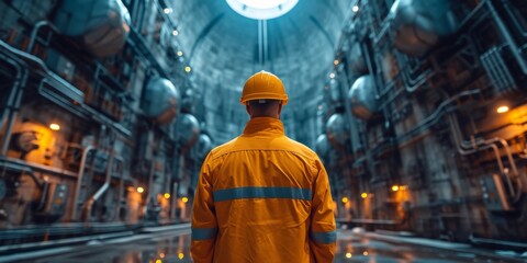Employee Holds Responsibility For Supervising Operations At A Nuclear Power Plant, Ensuring Safety And Efficiency. Сoncept Nuclear Power Plant Operations, Safety Protocols, Efficiency Measures