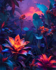 colorful neon flowers painting generated ai