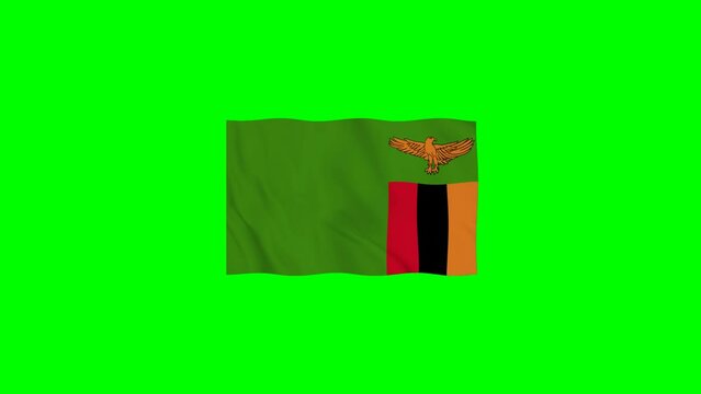 Zambia Waving Flag Animation loop 4K Resolution on  Green Screen
