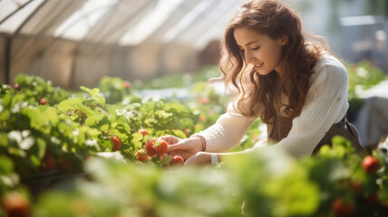 Summer on the Farm: Woman Working in Strawberry Fields