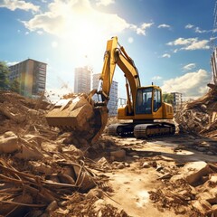 Excavator on a construction site at sunny day