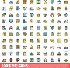 Fototapeta na wymiar 100 time icons set. Color line set of time vector icons thin line color flat on white