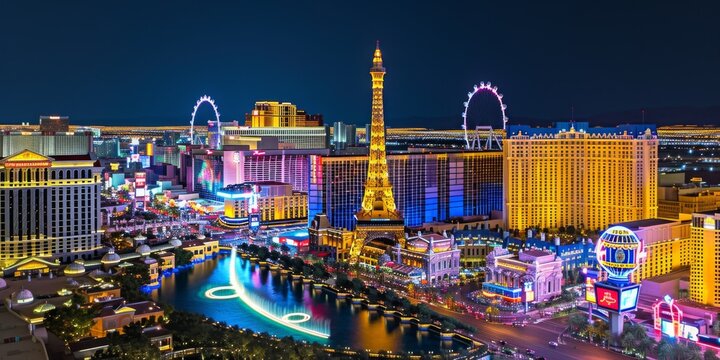 Captivating Las Vegas Skyline, An Exemplar Of Thriving Tourism And Entertainment Options. Сoncept Explore The Grand Canyon, Majestic Natural Wonder And Iconic Landmark Of The American Southwest