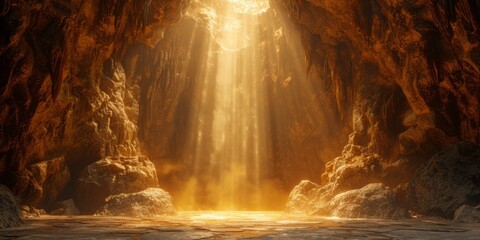 Awe-Inspiring Beauty Of A Magnificent, 3D-Rendered Cavern Illuminated By Sunlight. Сoncept Underwater Adventures, Majestic Mountain Landscapes, Serene Sunset Beaches, Vibrant City Skylines