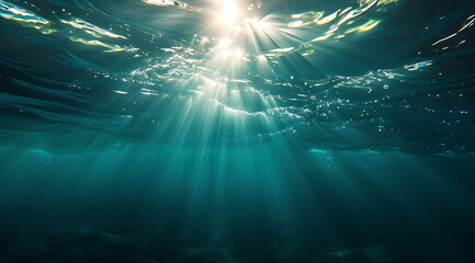 Fototapeta na wymiar an underwater scene where light reflects off water in