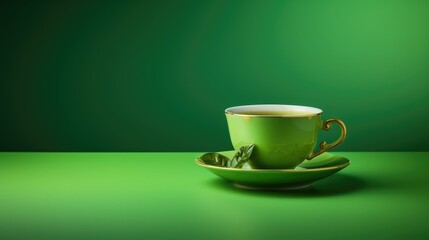 One Tea cup and Green Background