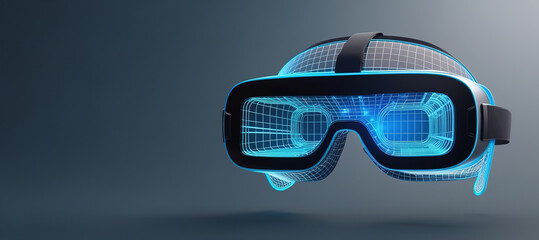 blue Hologram wireframe of Virtual Reality glass headset Future Concept Simulation and connect technology.ai generated