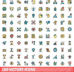 100 victory icons set. Color line set of victory vector icons thin line color flat on white