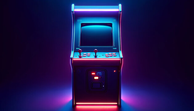 Single Arcade Game Unit with Vibrant Neon Lighting