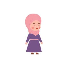 Little laughing kid girl in hijab. Muslim child character .