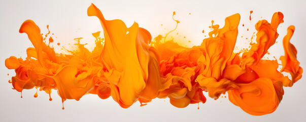  Explosion of orange paint on a white background