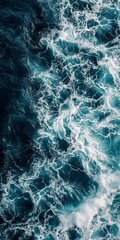 Waves of the ocean or sea, with white foam. minimalistic background image for mobile phone, ios, Android, banner for instagram stories, vertical wallpaper. - obrazy, fototapety, plakaty