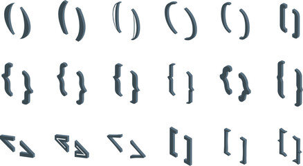 Bracket parenthesis icons set isometric vector. Open close curly. Text braces - obrazy, fototapety, plakaty