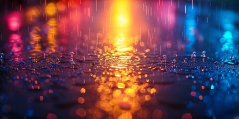 Experience The Mesmerizing And Dynamic Beauty Of Vibrant Neon Rain Drops. Сoncept Nature's Kaleidoscope, Exploring The Colors Of Fall
