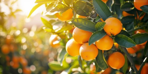 Vibrant Oranges Gleaming On A Spanish Tree In A Sunny Orchard. Сoncept Citrus Orchard, Spanish...