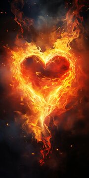 A fiery heart on a black background, a minimalistic background image for mobile phone, ios, Android, a banner for instagram stories,
vertical wallpapers.