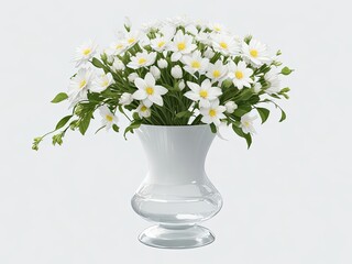 vase filled with lovely white flowers, isolated cutout object with shadow on transparent background in a png file..