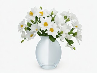 vase filled with lovely white flowers, isolated cutout object with shadow on transparent background in a png file..
