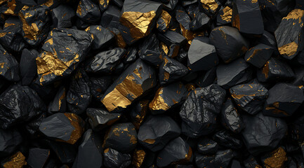 black and gold rocks in a pile on top of each other i