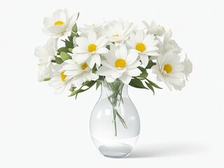 vase filled with lovely white flowers, isolated cutout object with shadow on transparent background in a png file..