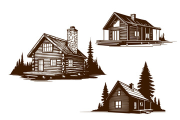 vintage wooden cabin logo silhouette 