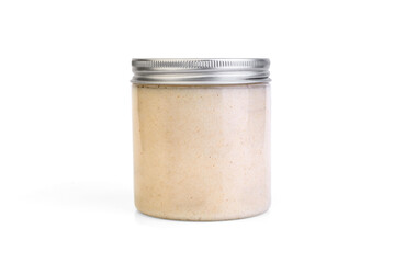 Coconut salt scrub isolated on white background.