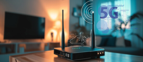 Internet connection with wlan router in home office - obrazy, fototapety, plakaty