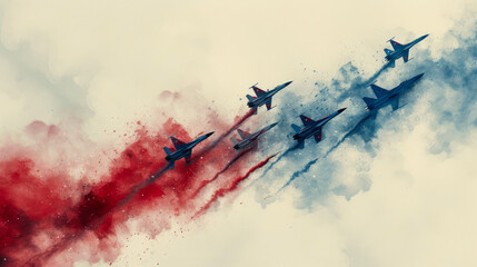 Patriotic Formation: Air Force Squadron in Flight - obrazy, fototapety, plakaty