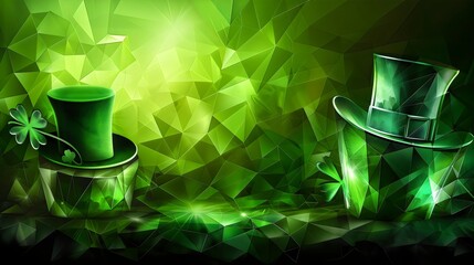 Stylized Green Top Hats and Shamrocks Illustration