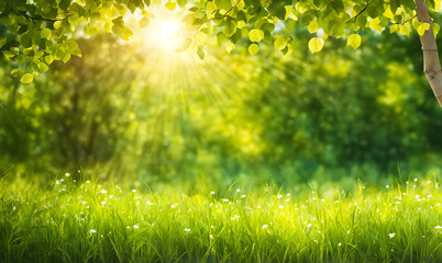 Background depicting a summer scene in soft focus, featuring sunlit bokeh