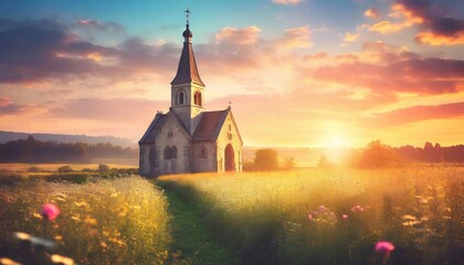 church at sunset
