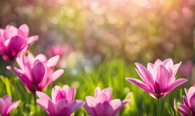 Fototapeta na wymiar Sunny spring field: Vibrant flowers under the sun