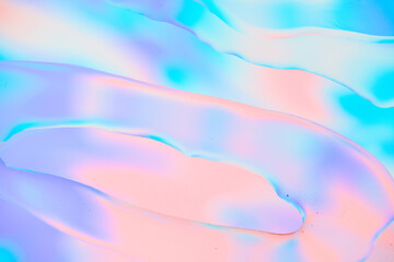 Iridescent colorful abstract background with bubbles, fluid texture pastel tones curvy wavy good vibes