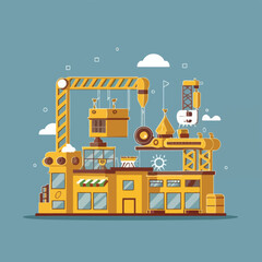 2d vector illustration icon, shape line , architecture factory industrial and town with home
