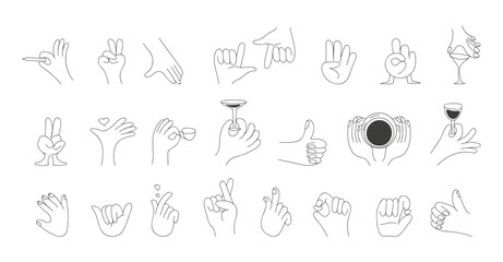 Korean finger heart sign set. Finger with mini heart and respect symbol. I like you, self. Finger Heart gesture.