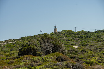 Fototapeta premium Greece, Zakynthos, Road to skinari lighthouse at zakynthos island north cape. Skinari cape in greece