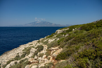 Greece, Zakynthos, Road to skinari lighthouse at zakynthos island north cape. Cape Skinari With...