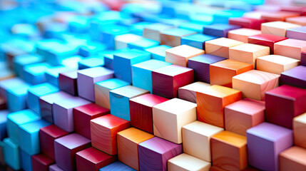 Fototapeta na wymiar Spectrum of multi colored wooden blocks aligned. Background or cover for something creative or diverse.