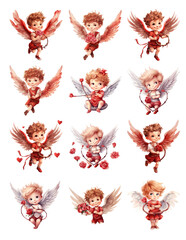 Baby angel Valentine sticker set Cupid boy Angel illustration set 